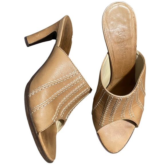 MaxMara Shoes - MaxMara Song Top Stitch Slide Heels Size 6